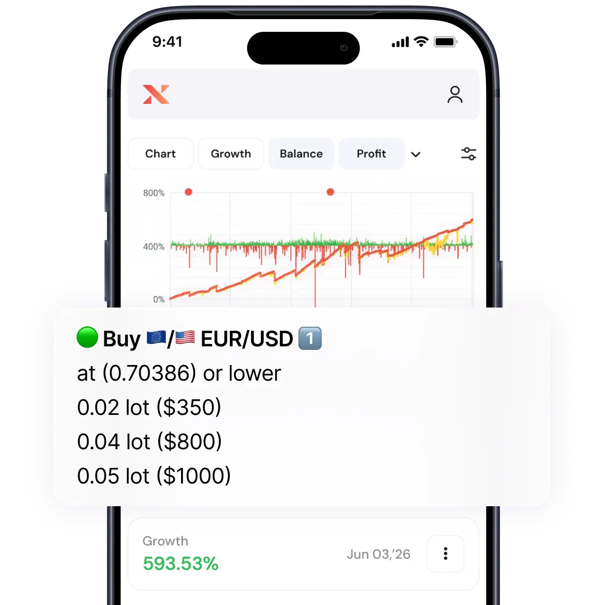 XInvest app showing live account growth
